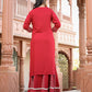 Kaajh Women's Red Rayon Embroidered Kurta Sharara Set With Dupatta | Swadesiicart