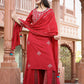 Kaajh Women's Red Rayon Embroidered Kurta Sharara Set With Dupatta | Swadesiicart