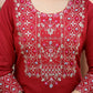 Kaajh Women's Red Rayon Embroidered Kurta Sharara Set With Dupatta | Swadesiicart