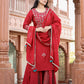 Kaajh Women's Red Rayon Embroidered Kurta Sharara Set With Dupatta | Swadesiicart