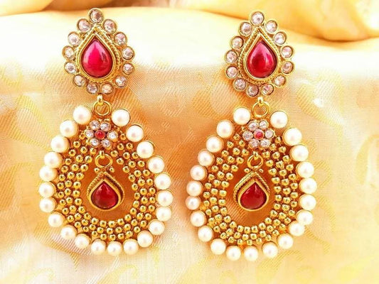 Pink Agate Designer Party Wear Earrings | Swadesiicart