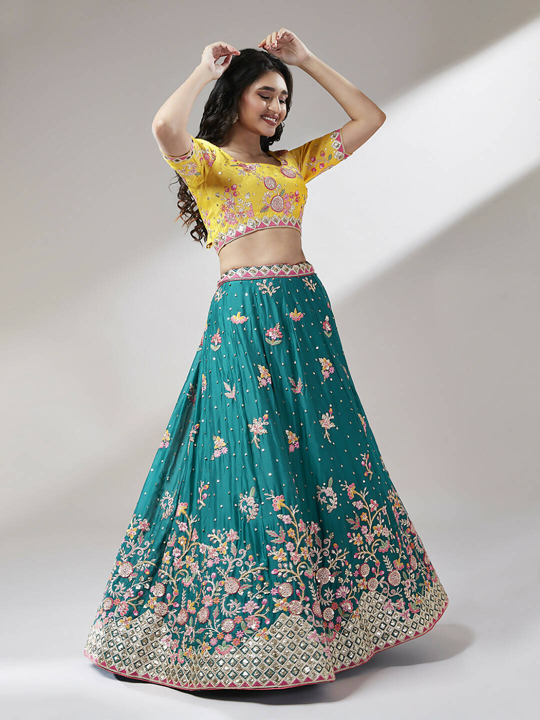 House of Panchhi Teal Pure Georgette Sequinse Work Lehenga & Blouse with Dupatta | Swadesiicart