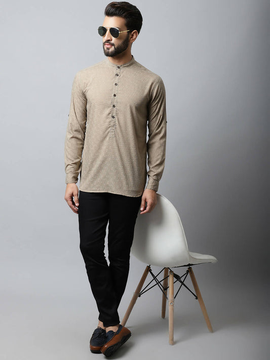 Even Apparels Beige Color Pure Cotton Men's Kurta With Band Collar (SLD072) | Swadesiicart