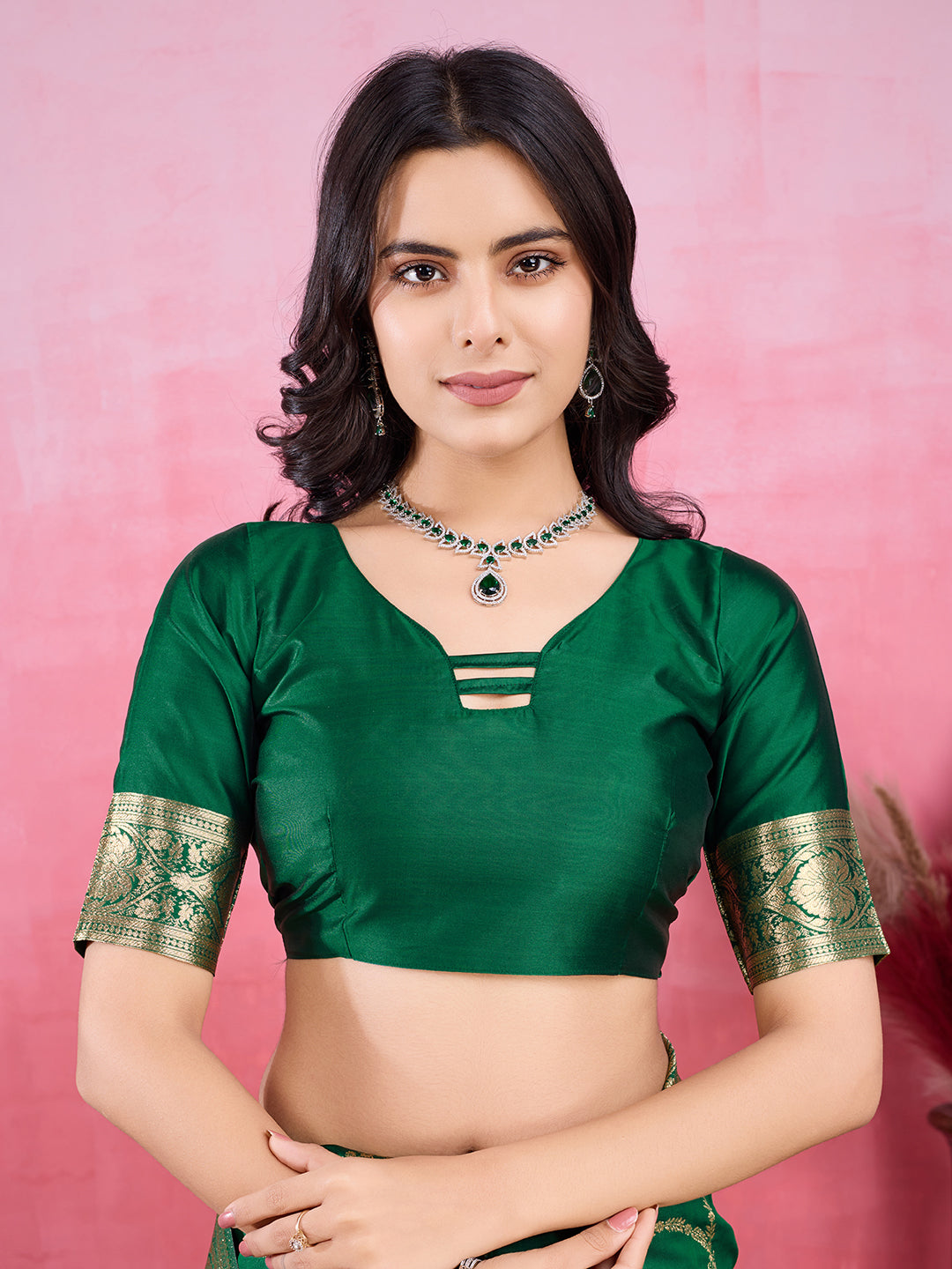 Vedant Vastram Banarasi Silk Fashion Saree - Green | Swadesiicart