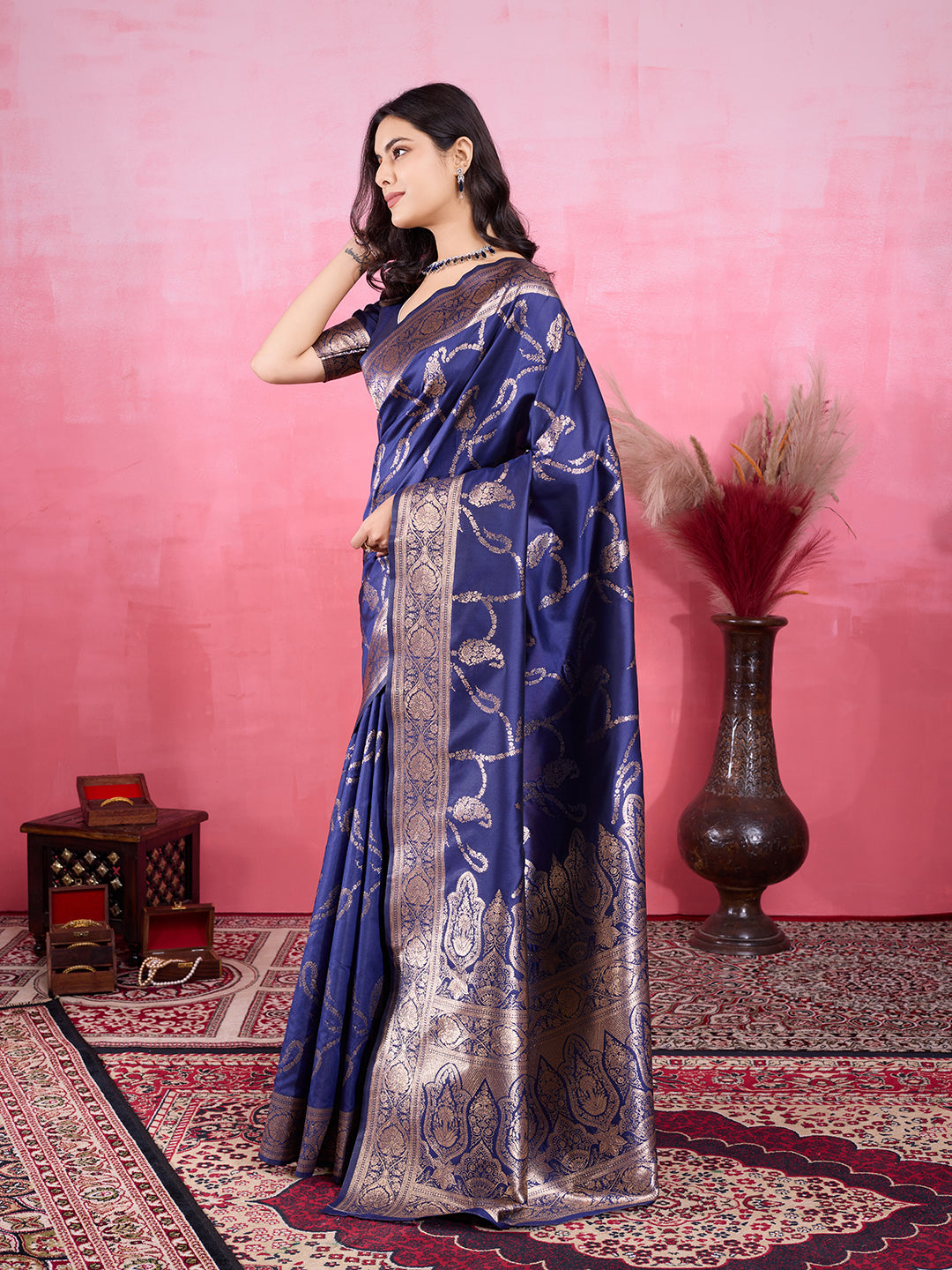 Vedant Vastram Banarasi Silk Fashion Saree - Navy | Swadesiicart