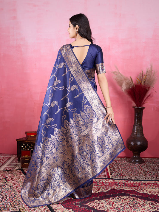 Vedant Vastram Banarasi Silk Fashion Saree - Navy | Swadesiicart