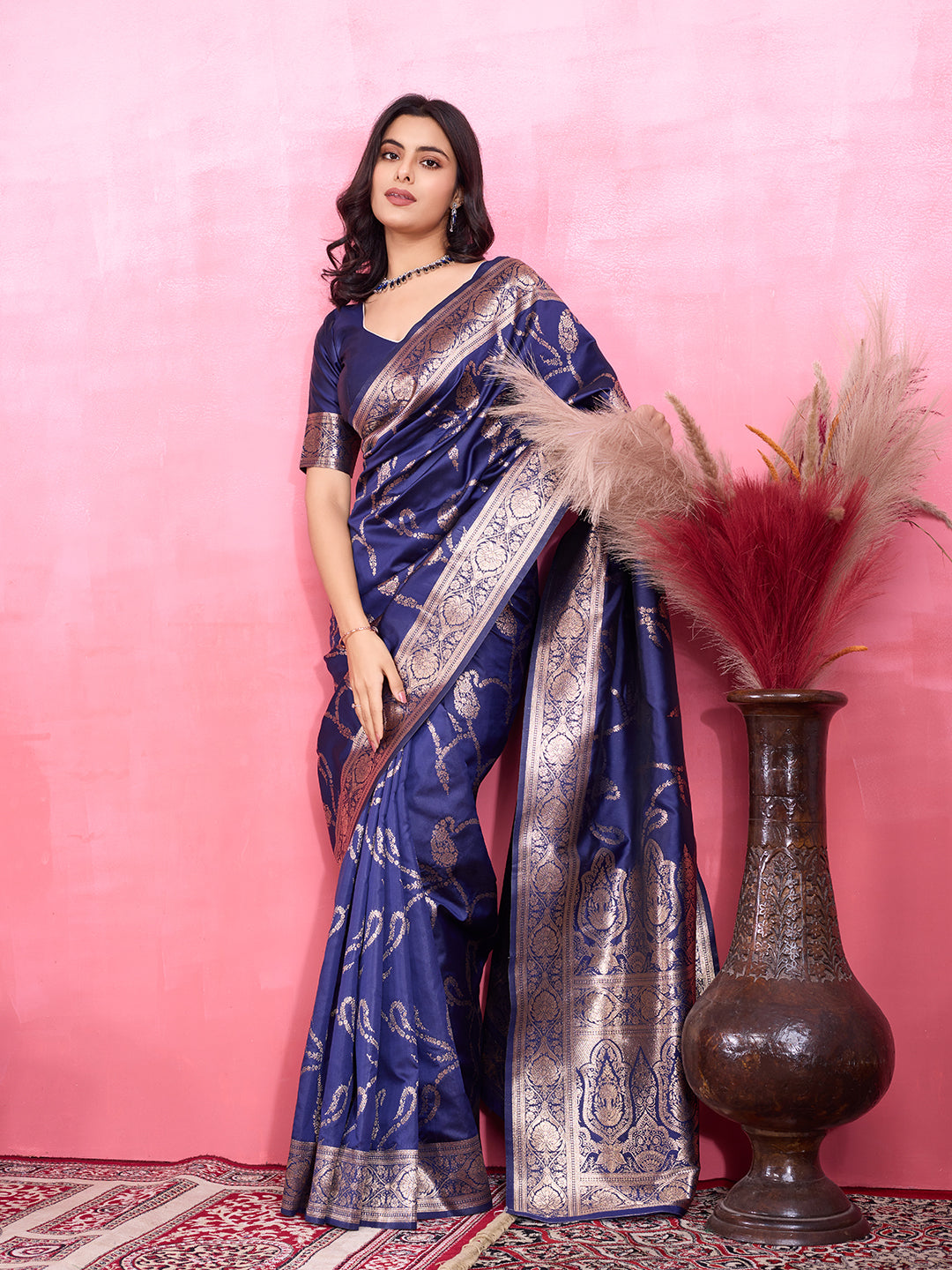 Vedant Vastram Banarasi Silk Fashion Saree - Navy | Swadesiicart