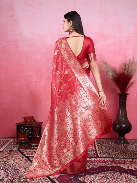 Vedant Vastram Banarasi Silk Fashion Saree - Red | Swadesiicart