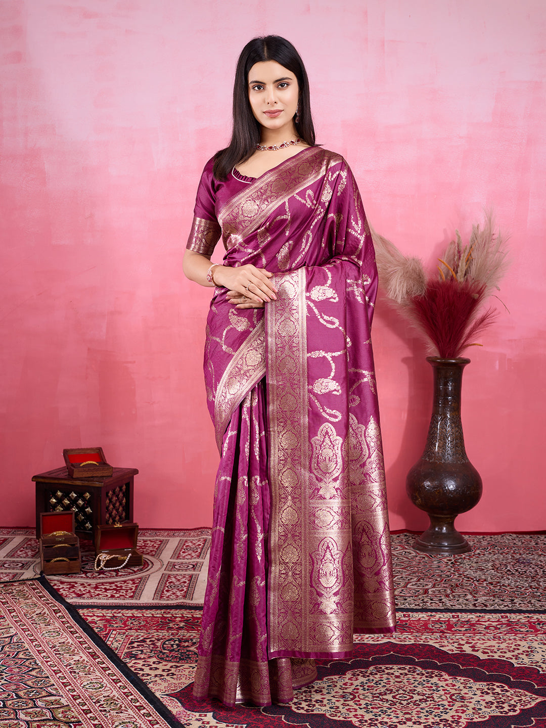 Vedant Vastram Banarasi Silk Fashion Saree - Wine | Swadesiicart