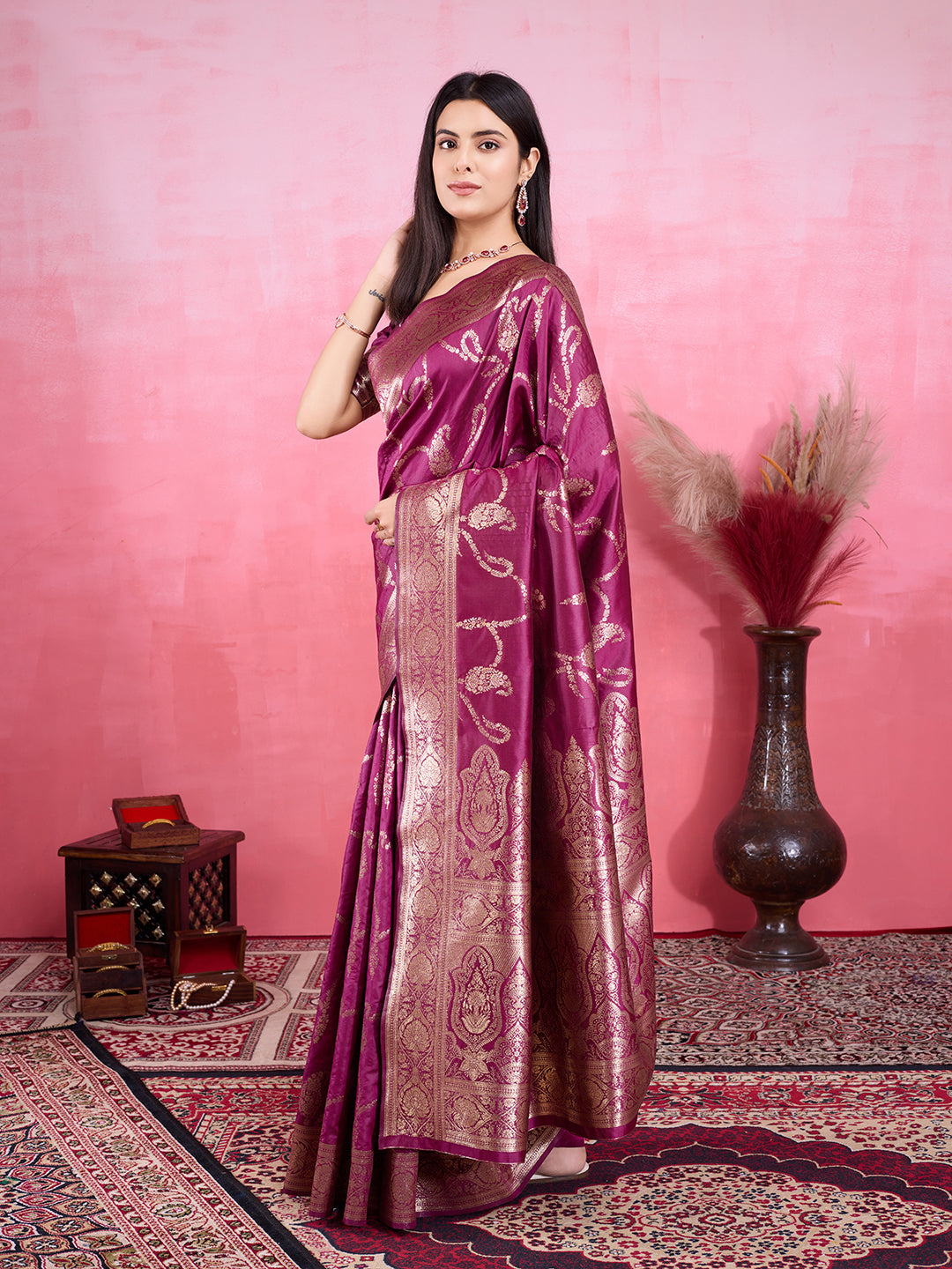 Vedant Vastram Banarasi Silk Fashion Saree - Wine | Swadesiicart