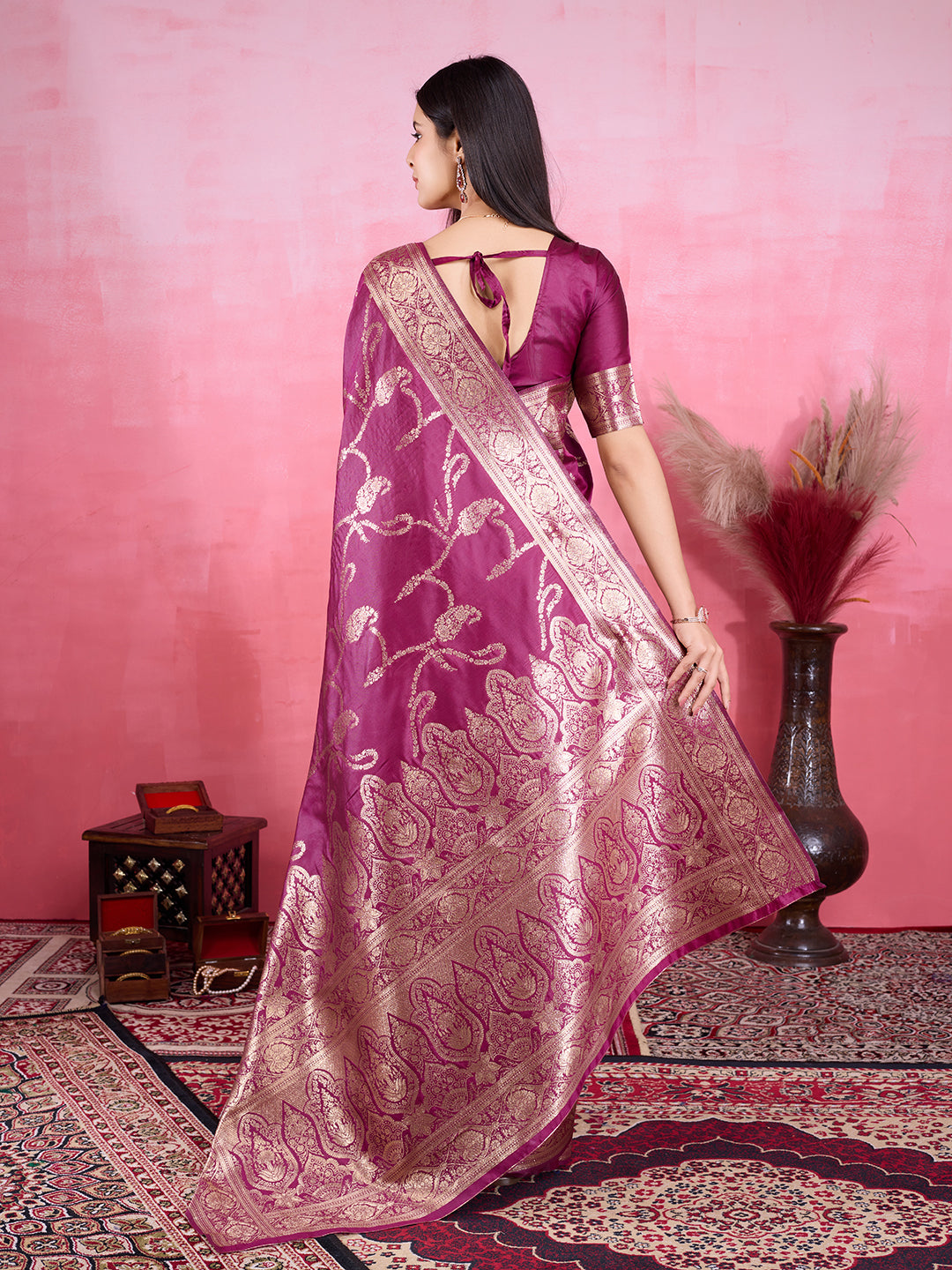 Vedant Vastram Banarasi Silk Fashion Saree - Wine | Swadesiicart