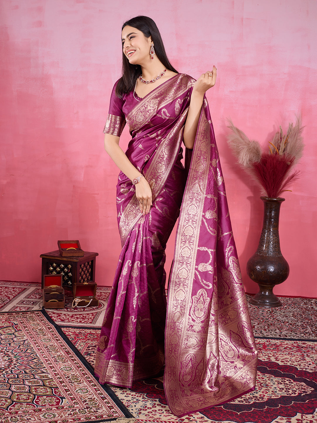 Vedant Vastram Banarasi Silk Fashion Saree - Wine | Swadesiicart