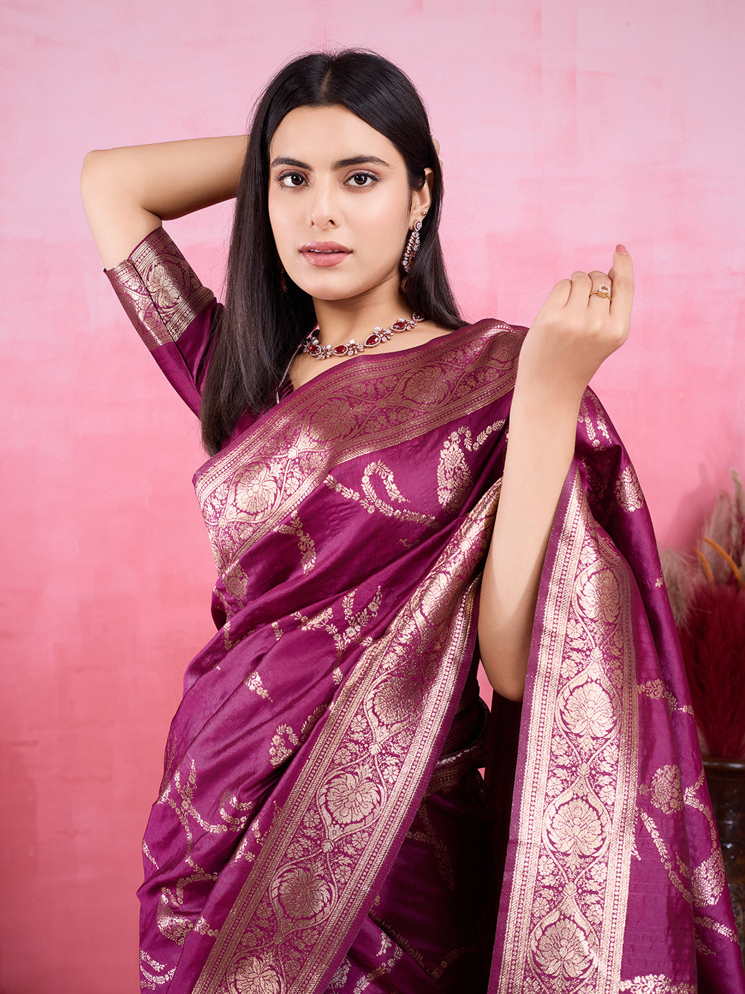 Vedant Vastram Banarasi Silk Fashion Saree - Wine | Swadesiicart