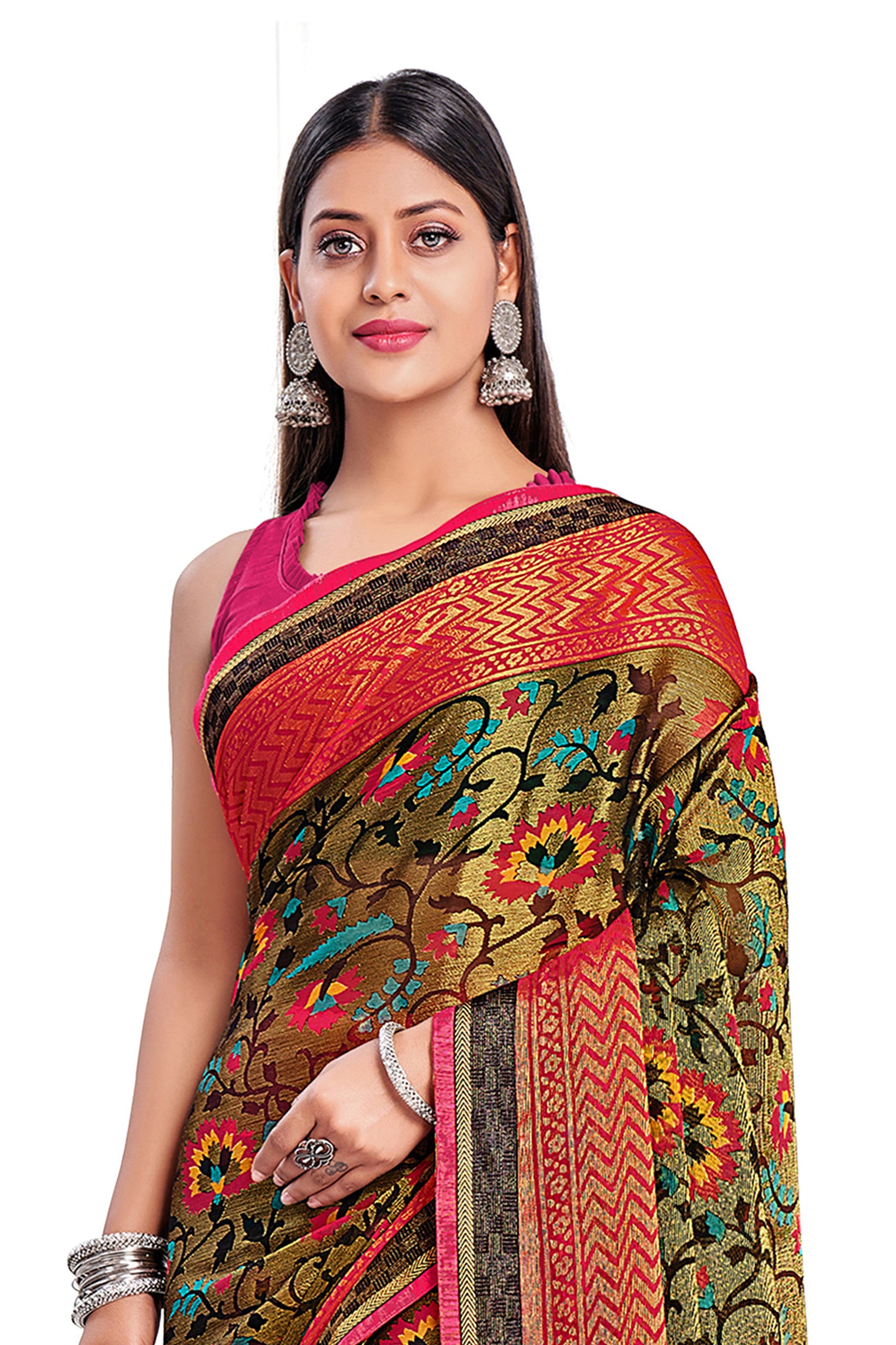Vamika Golden Yellow Designer Chiffon Brasso Saree With Exclusive Banarasi Lace | Swadesiicart