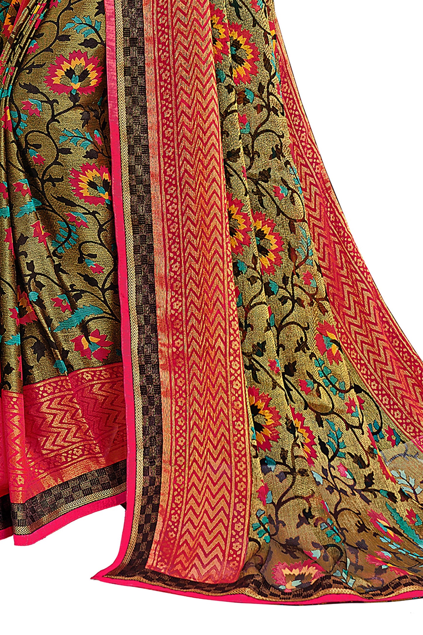 Vamika Golden Yellow Designer Chiffon Brasso Saree With Exclusive Banarasi Lace | Swadesiicart