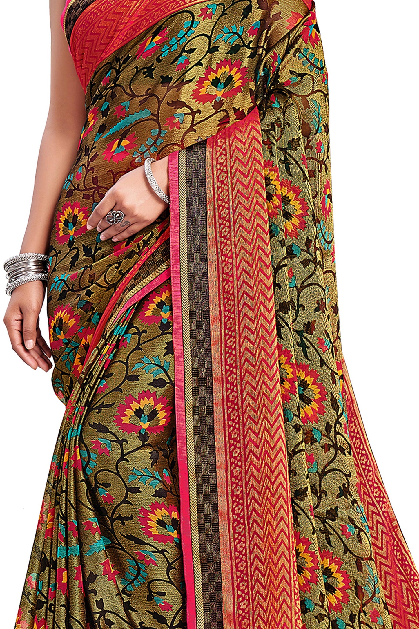 Vamika Golden Yellow Designer Chiffon Brasso Saree With Exclusive Banarasi Lace | Swadesiicart