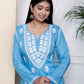 Miravan Women's Chikankari Embroidery Sky Blue Straight Kurta And Palazzo | Swadesiicart