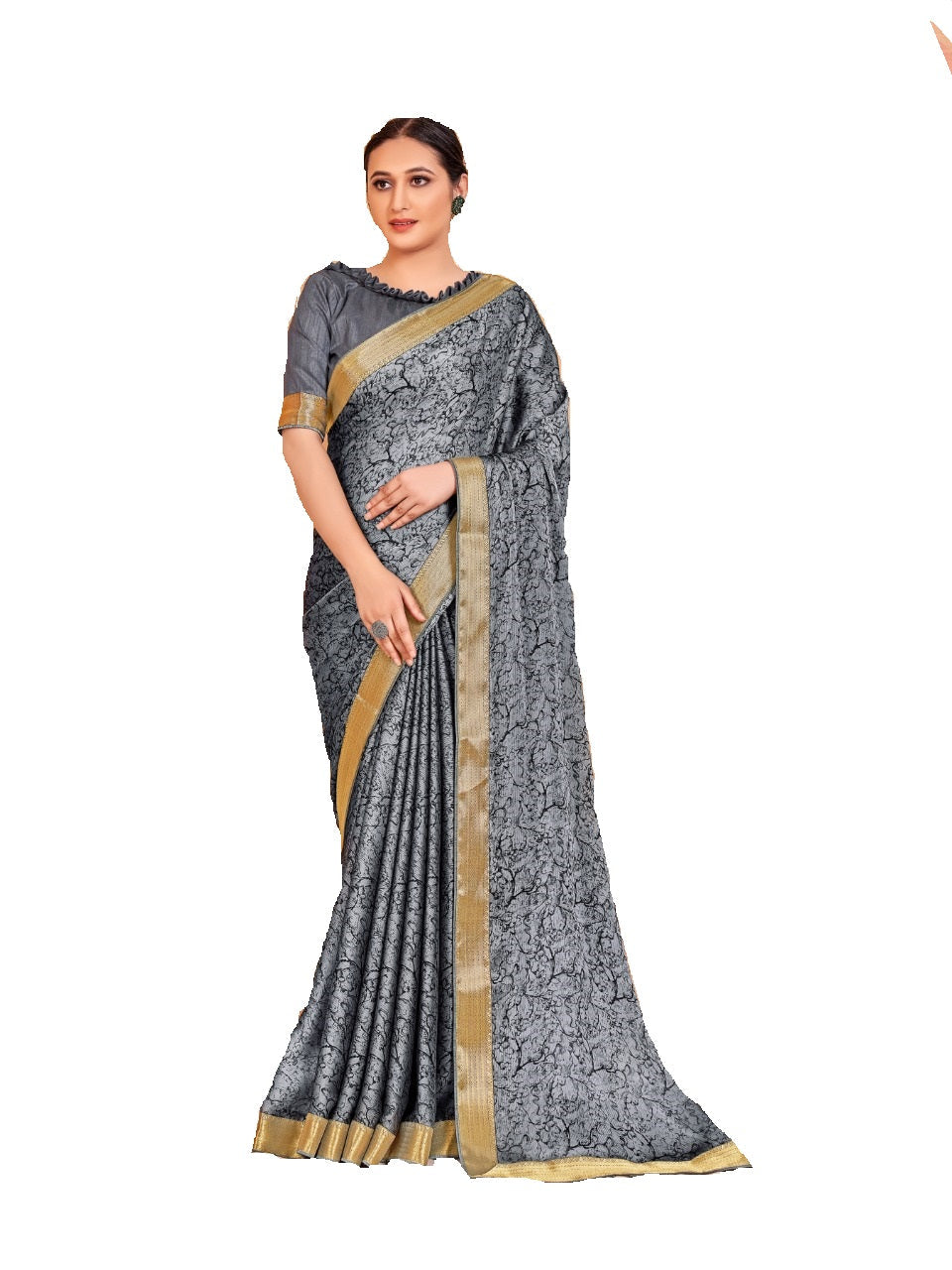 Vamika Grey Designer Cadbury Chiffon Banarasi Lace Saree | Swadesiicart
