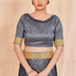 Vamika Grey Designer Cadbury Chiffon Banarasi Lace Saree | Swadesiicart