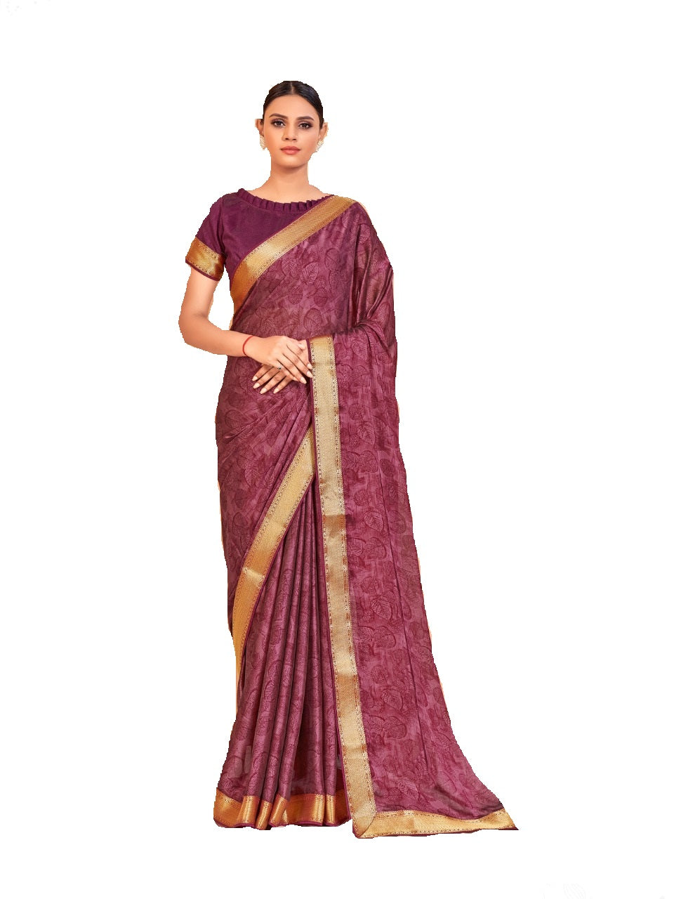 Vamika Wine Designer Cadbury Chiffon Banarasi Lace Saree | Swadesiicart