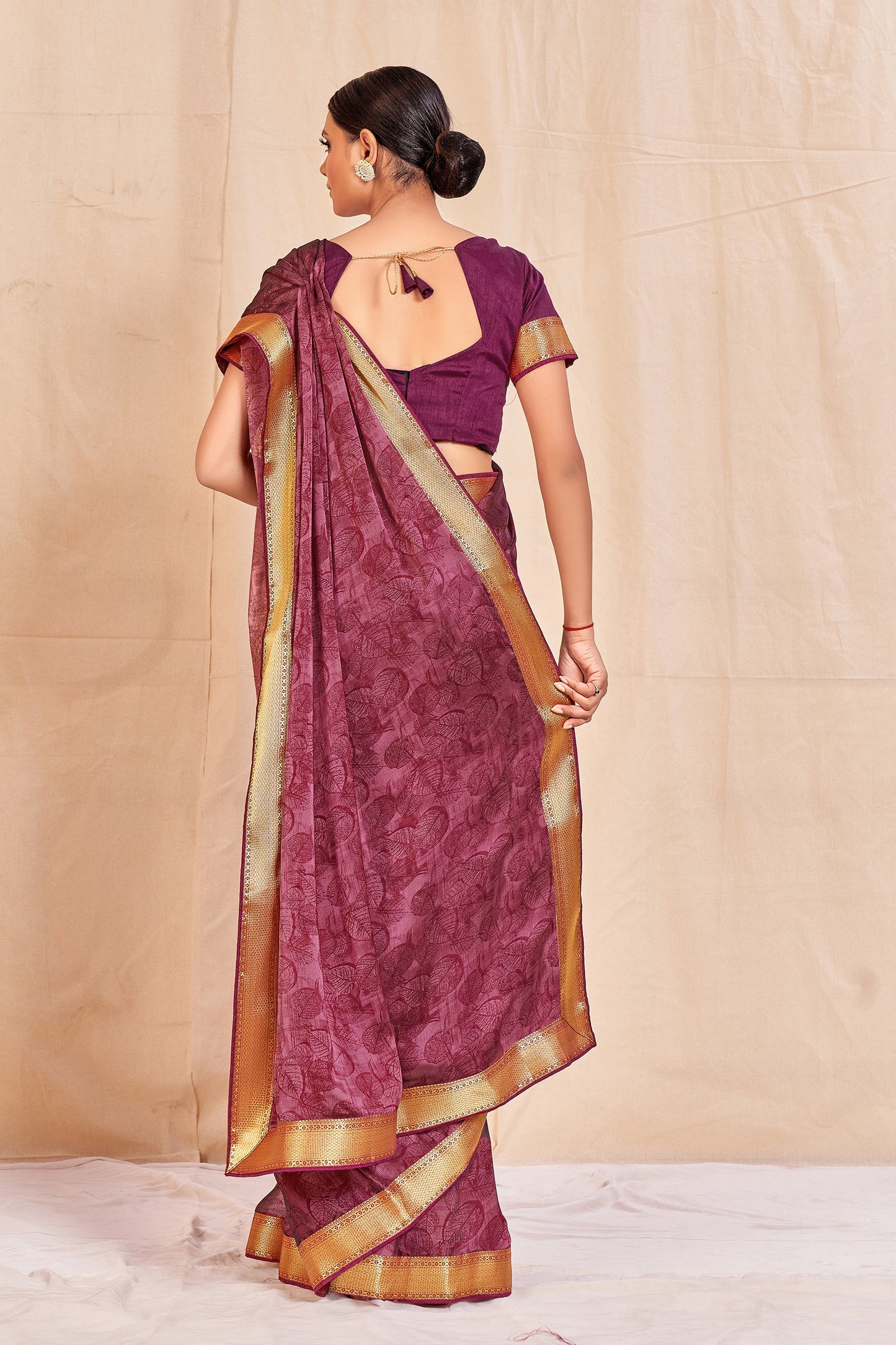 Vamika Wine Designer Cadbury Chiffon Banarasi Lace Saree | Swadesiicart