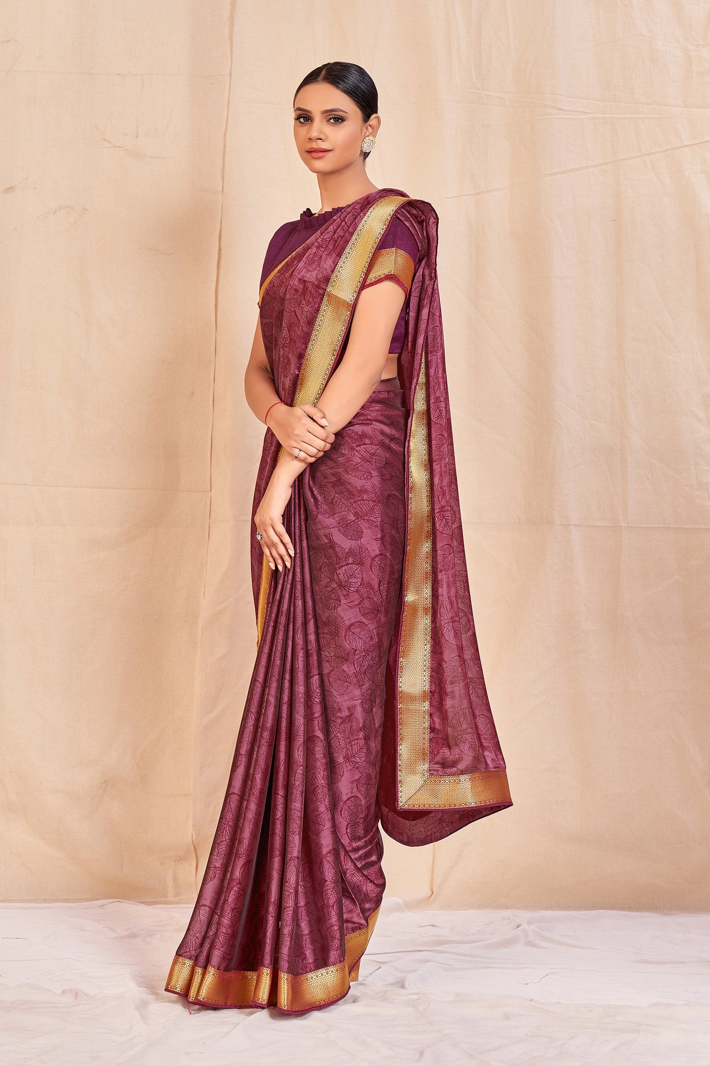 Vamika Wine Designer Cadbury Chiffon Banarasi Lace Saree | Swadesiicart