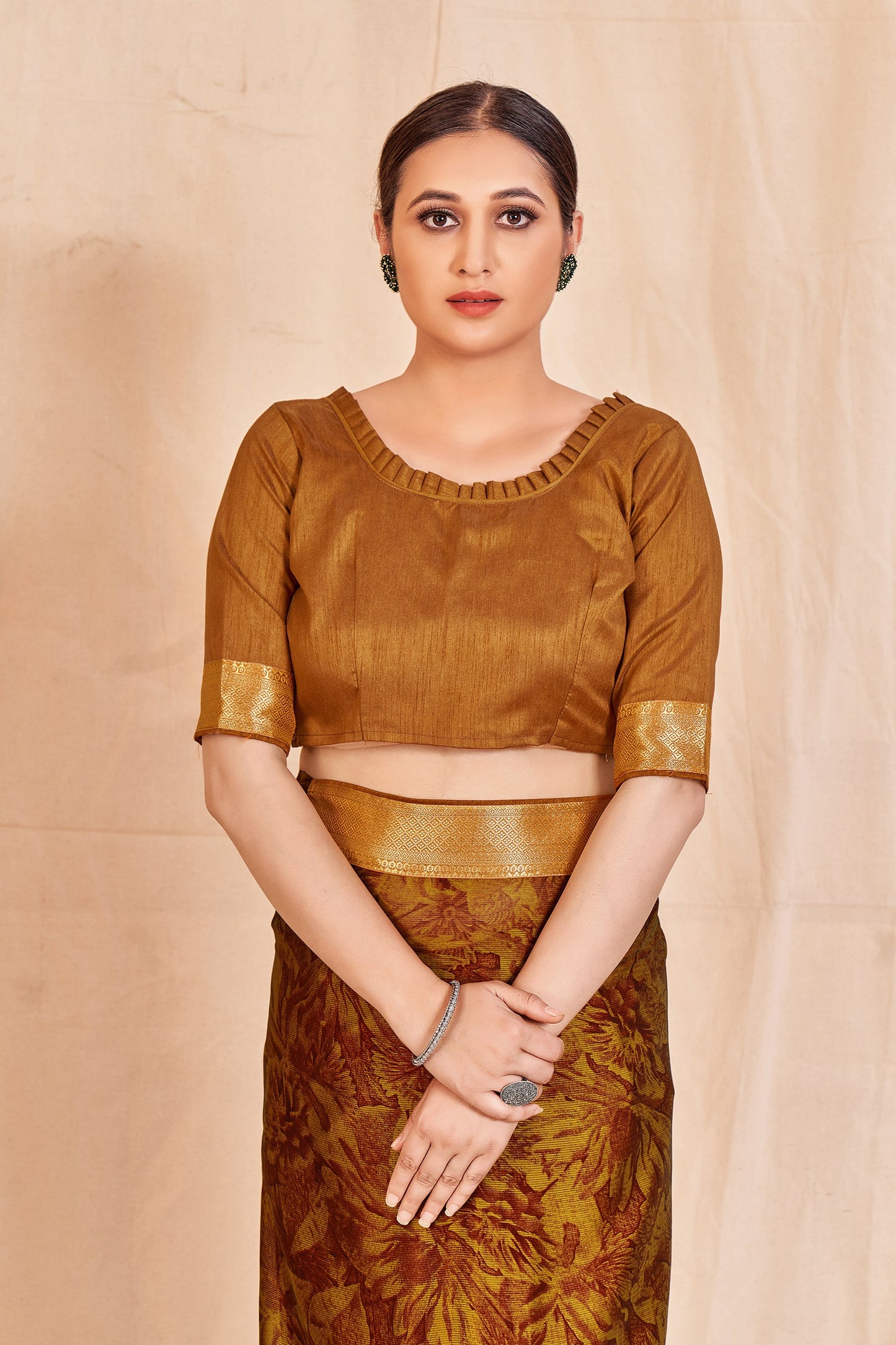 Vamika Mustard Designer Cadbury Chiffon Banarasi Lace Saree | Swadesiicart
