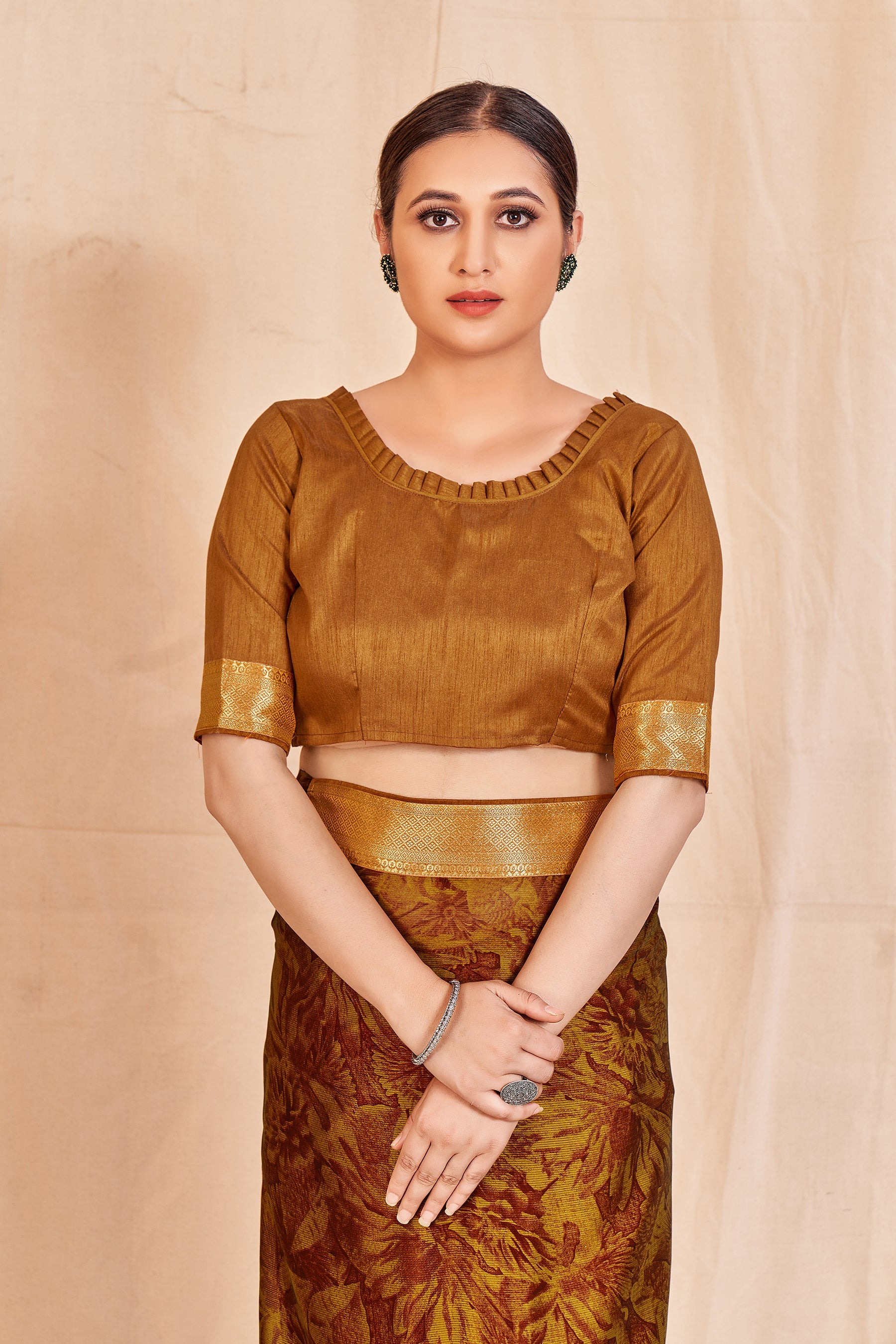 Vamika Mustard Designer Cadbury Chiffon Banarasi Lace Saree | Swadesiicart