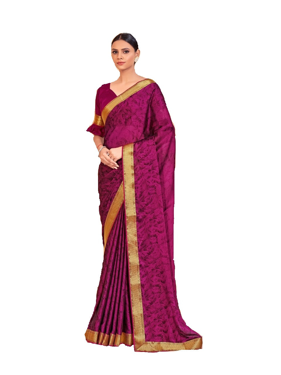 Vamika Purple Designer Cadbury Chiffon Banarasi Lace Saree | Swadesiicart