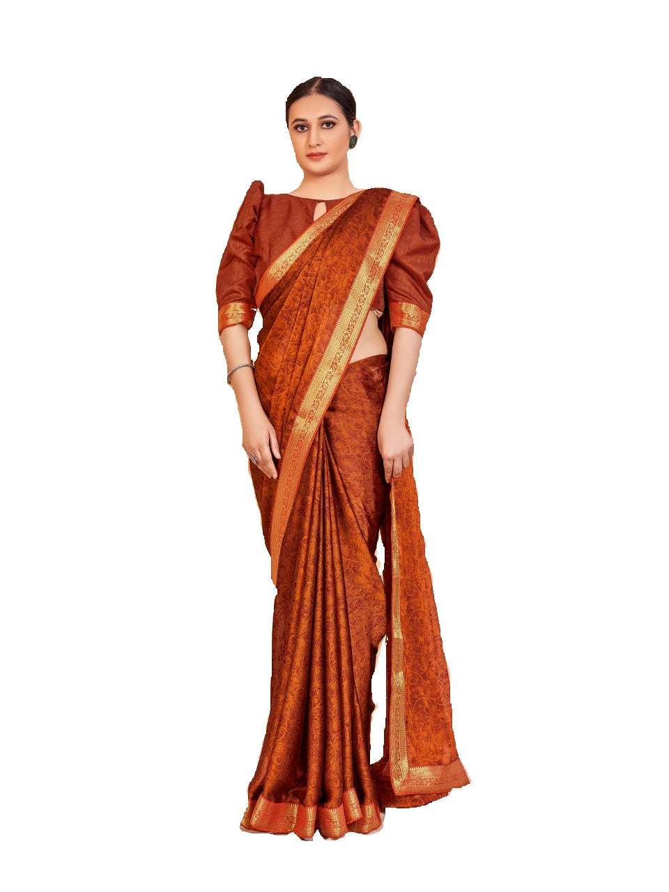 Vamika Orange Designer Cadbury Chiffon Banarasi Lace Saree | Swadesiicart