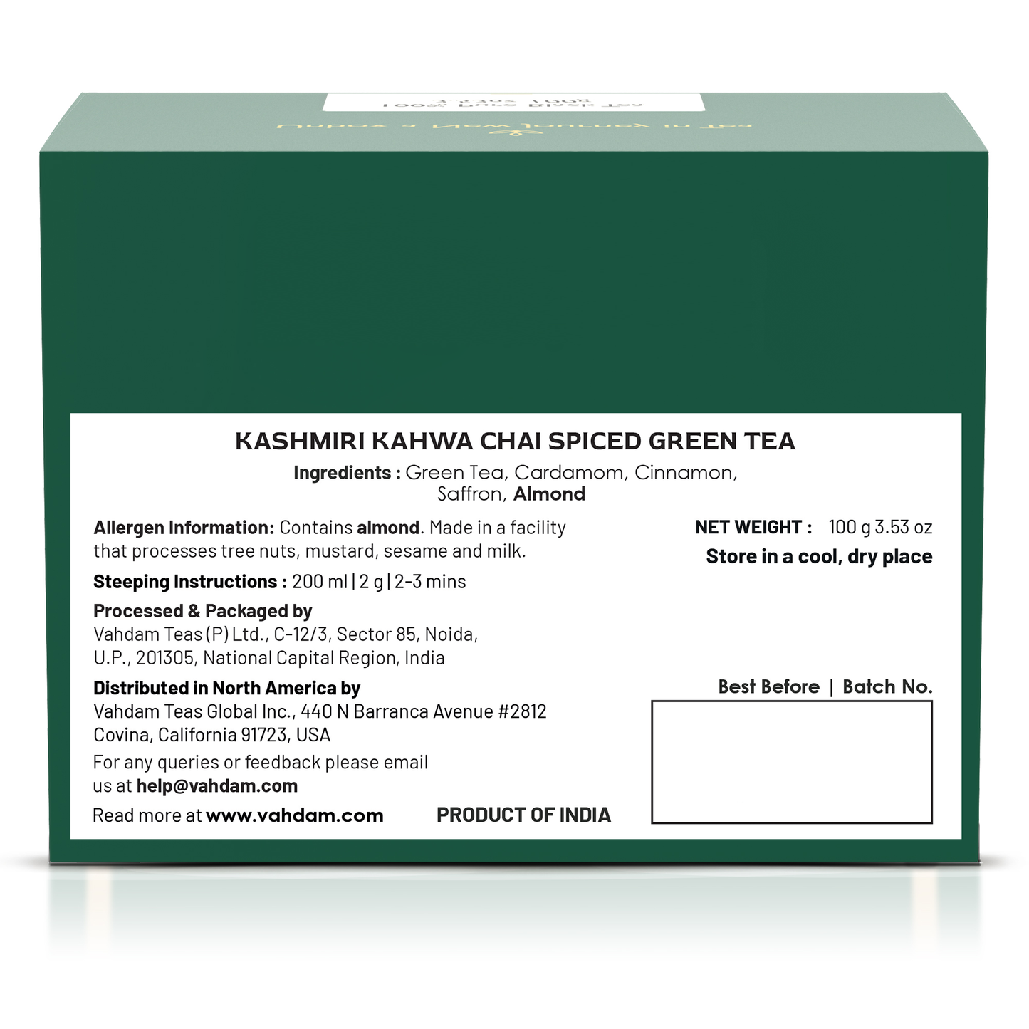 Kashmiri Kahwa Masala Chai Green Tea, 3.53 oz