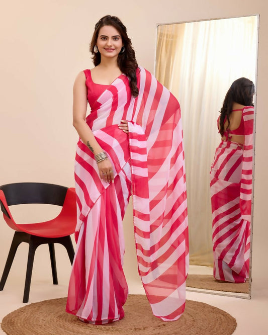 Pink Georgette Designer Printed Ready To Wear Saree - Ibiza | Swadesiicart
