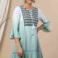 Juniper Sage Green Rayon Festive Embroidered Tiered Tunic For Women | Swadesiicart