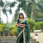 Vishnu Weaves Women's Green Raw Silk Saree with Blouse - Swadesiicart
