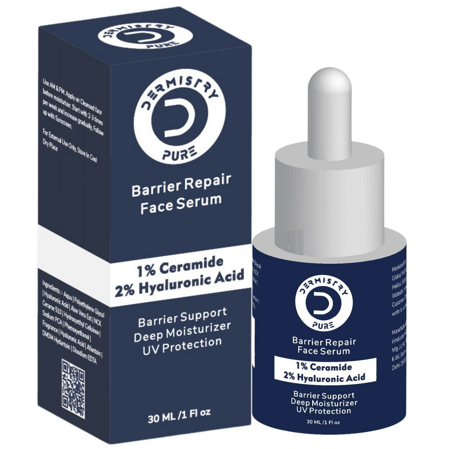 Dermistry 1% Ceramide 2% Hyaluronic Acid Sensitive Dry Skin Barrier Repair Moisturiser Face Serum - Swadesiicart