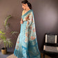 Joban Fashion Sky Blue Floral Motifs Banarasi Silk Sarees | Swadesiicart