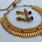 Metallic Necklace set with Blue Agate Stones - Mokshi Collections