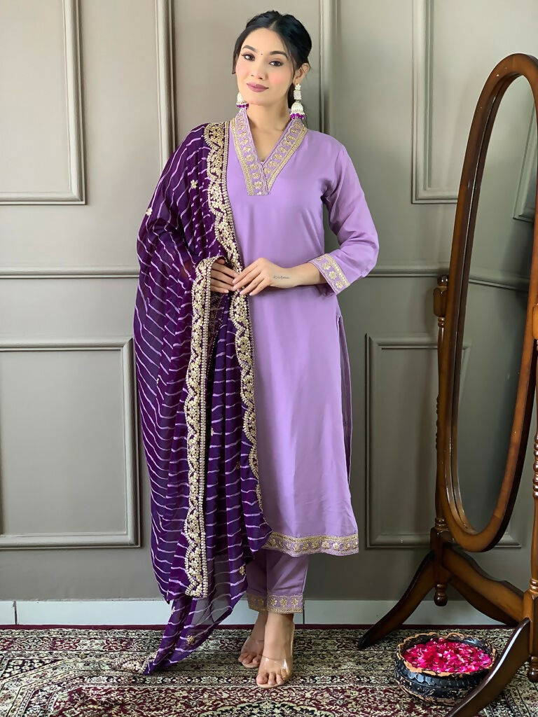 Partywear Designer Viscose Silk Blend Purple Stitched Suit With Dupatta - Tanisha | Swadesiicart