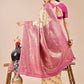 Astita Aura Silk Cream Magenta Banarasi Silk Saree | Swadesiicart
