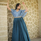 Jyoti Fashion Women's Teal Printed with Sequins Chinon Anarkali Dress | Swadesiicart