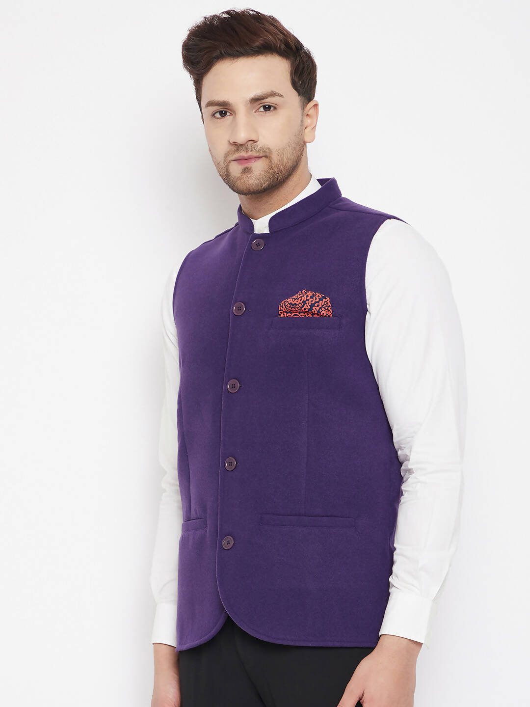 Even Apparels Purple Wool Men's Nehru Jacket-Contrast Lining-Inbuilt Pocket Square | Swadesiicart