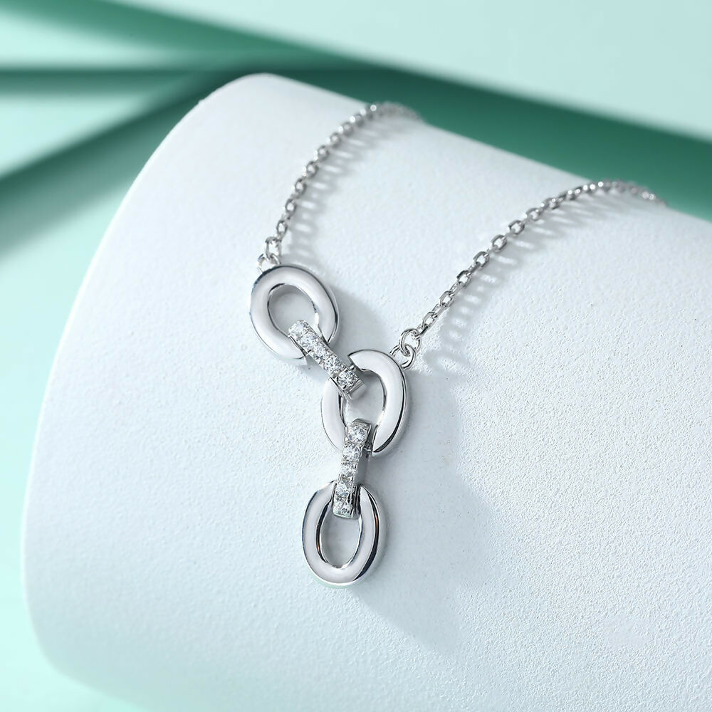 Cauer Elegant 14K White Gold Plated Moissanite Pendant Necklace | Swadesiicart