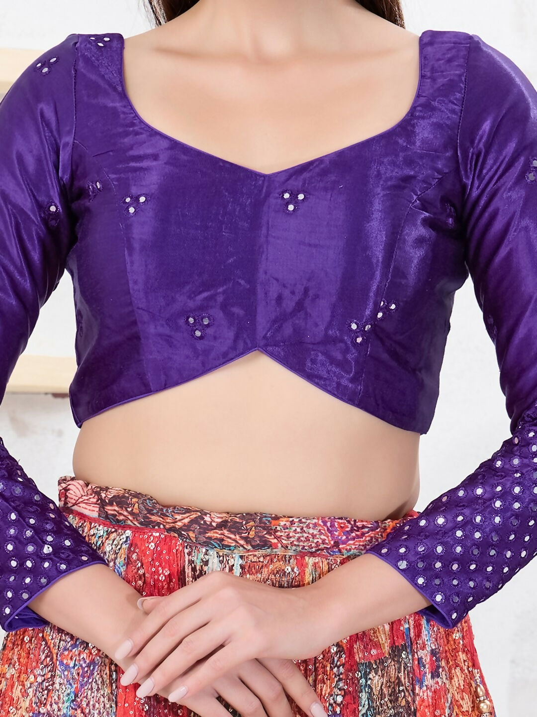 Joban Fashion Brinjal Gajji Silk Elbow Sleeveless Back Open Blouse - Swadesiicart