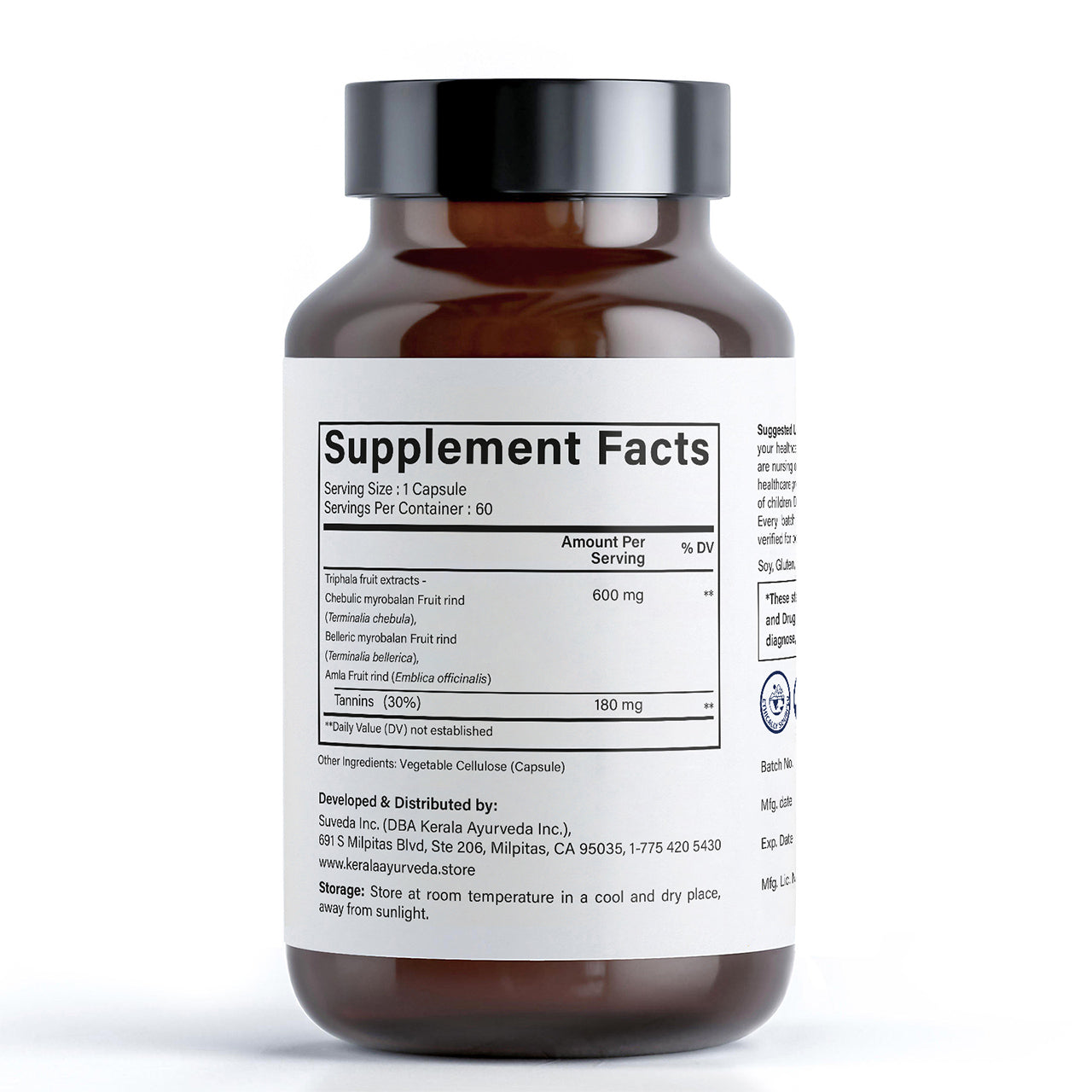 Triphala - Digestive Support for Regularity and Detoxification (60 Veg Capsules)