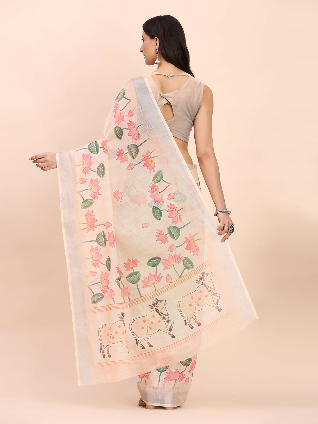 Shree Shyam Fashion Linen Cotton Peach Saree