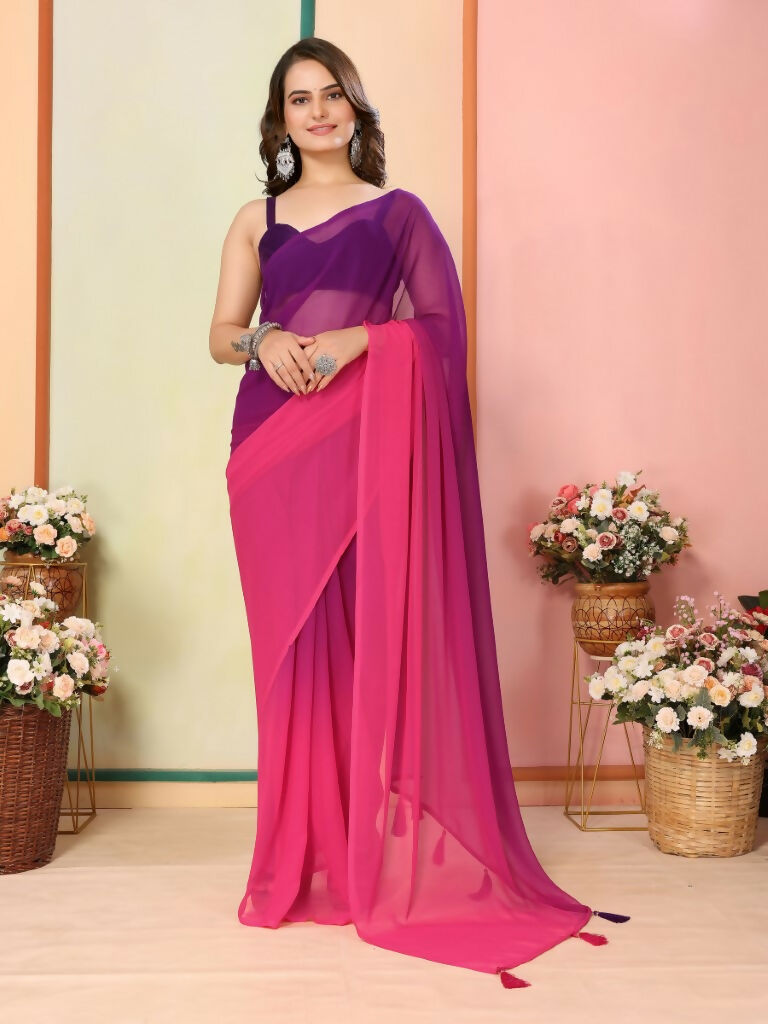 Purple Georgette Pedding Color Printed Ready To Wear Saree - Aalaya | Swadesiicart