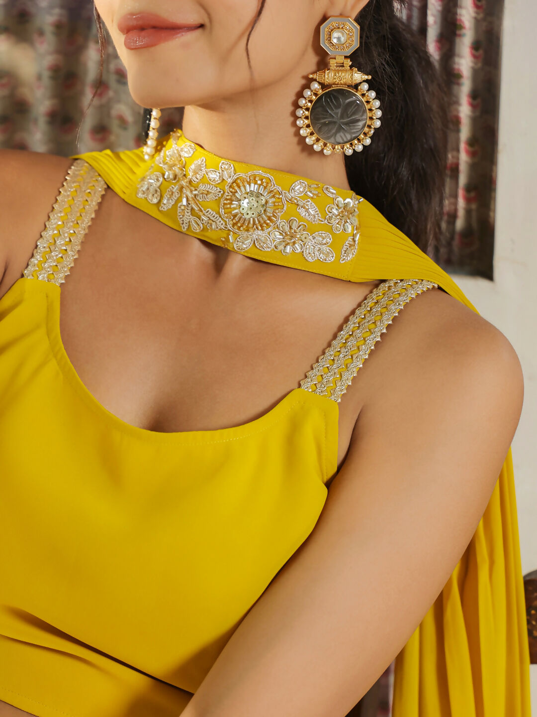Janasya Yellow Georgette Solid Lehenga Choli Dupatta | Swadesiicart