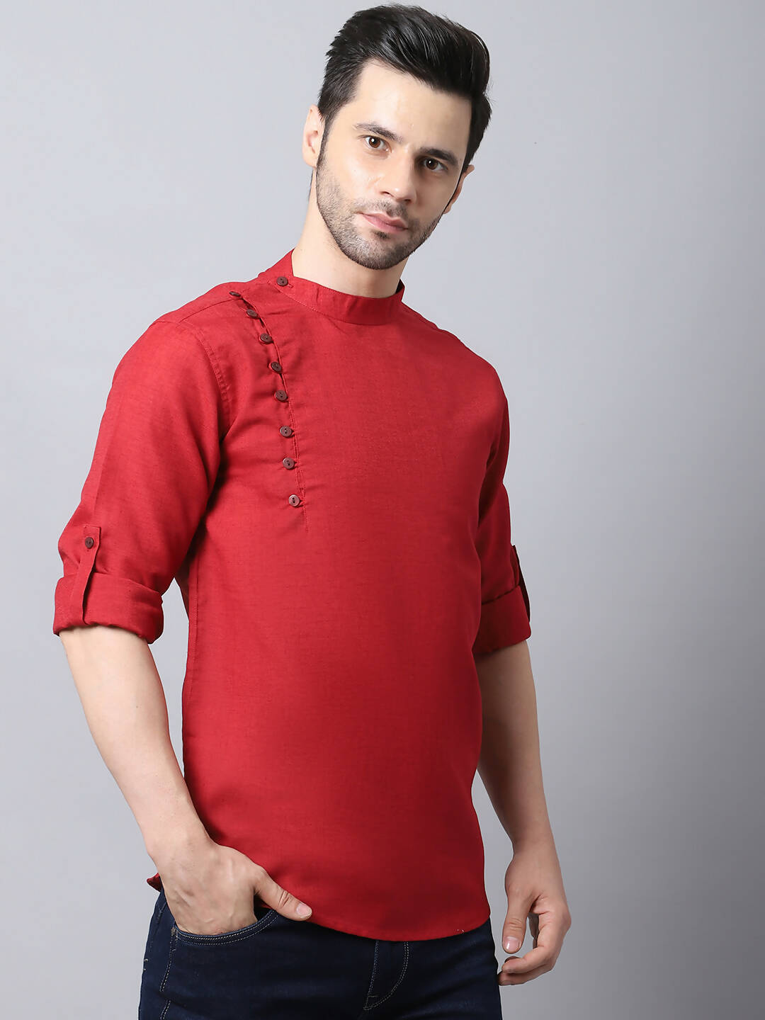 Even Apparels Maroon Pure Cotton Men's Kurta With Side Placket | Swadesiicart