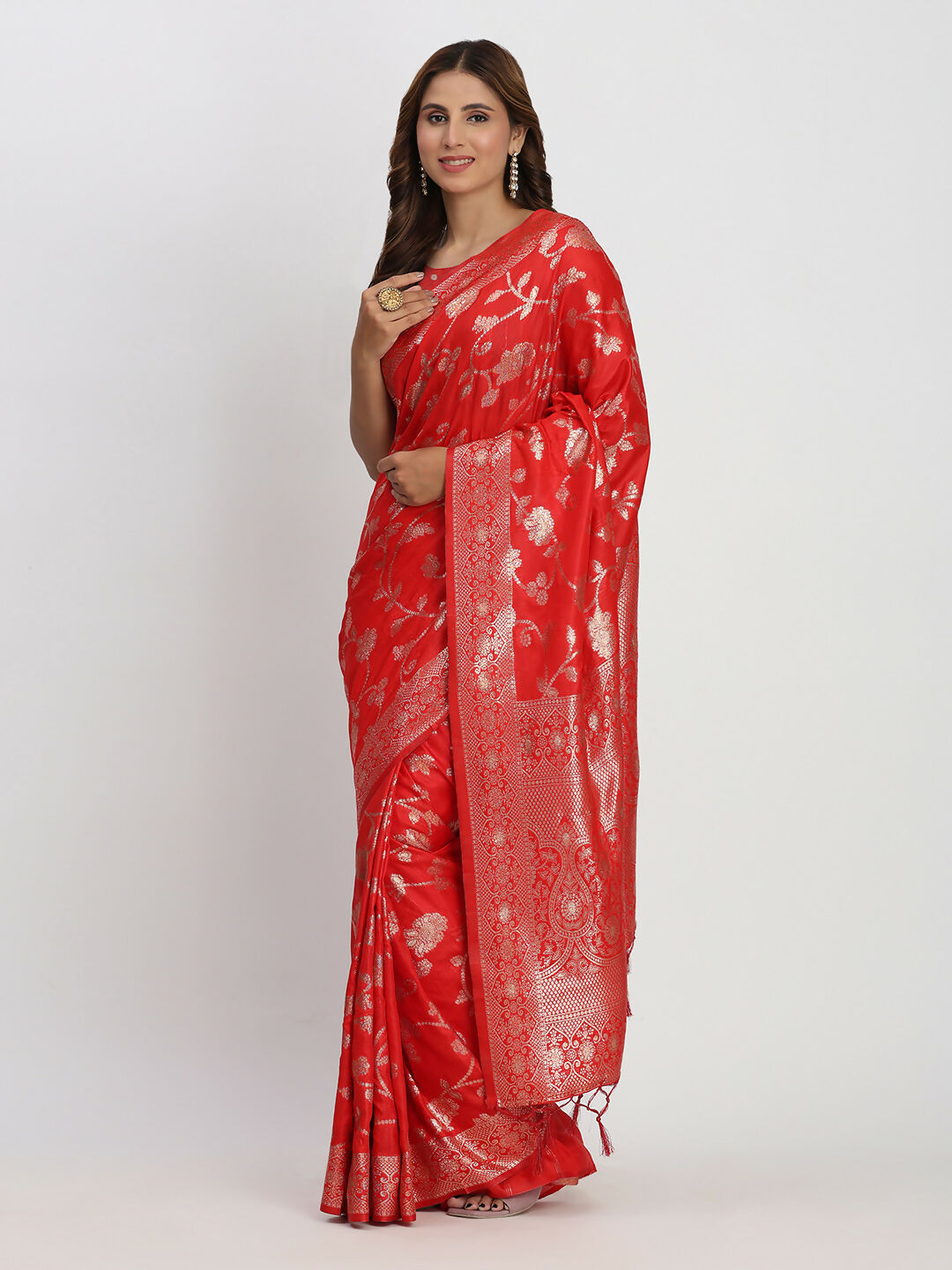 Astita Banarasi Silk Red Saree | Swadesiicart