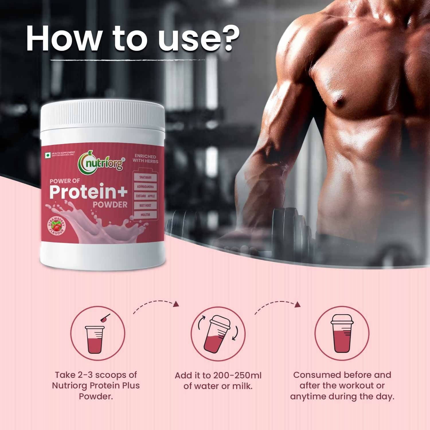 Nutriorg Protein Plus Strawberry Flavor Powder - Swadesiicart